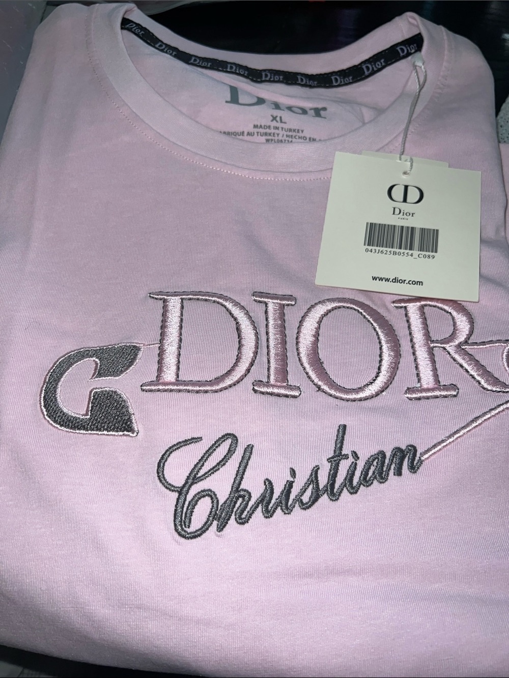 Unisex Light Pink Embroidered Logo Tee